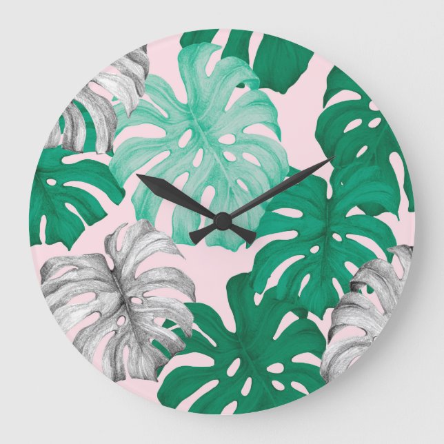 Minimal Tropical Monstera Duo-Tone Stor Klocka (Framsida)