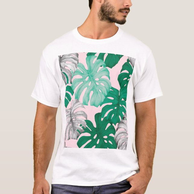 Minimal Tropical Monstera Duo-Tone T Shirt (Framsida)