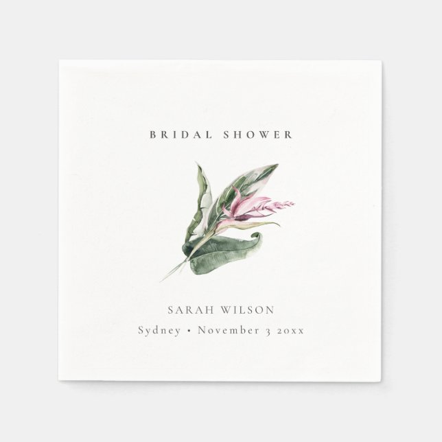 Minimal tropisk rosa bladrik blomsterbröllopsfest pappersservett (Framsidan)