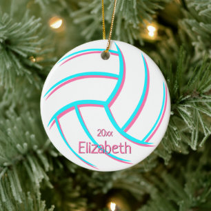 minimal turkos rosa girly keepsaké volleyball julgransprydnad keramik