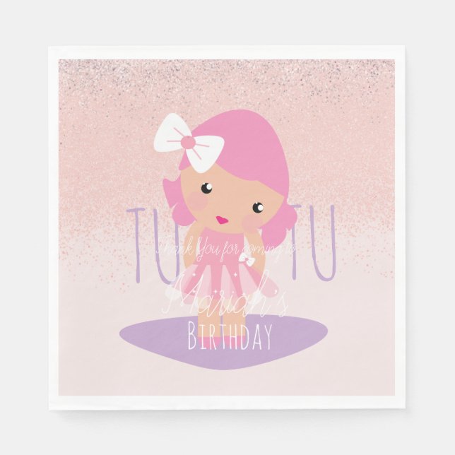 Minimal Tutu Flickas Födelsedag Tecknad Rosa Glitt Pappersservett (Framsidan)
