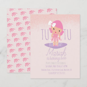 Minimal Tutu Flickas Födelsedagskort Cartoon Rosa Inbjudningar