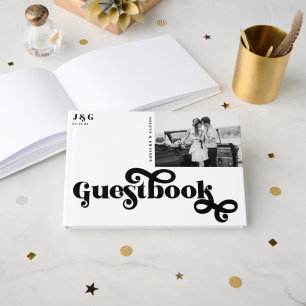 Minimal typografi 70-tals retro bröllopsgästbok gästböcker