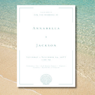 Minimal typografi Aqua & Vit Skal Bröllop Inbjudningar