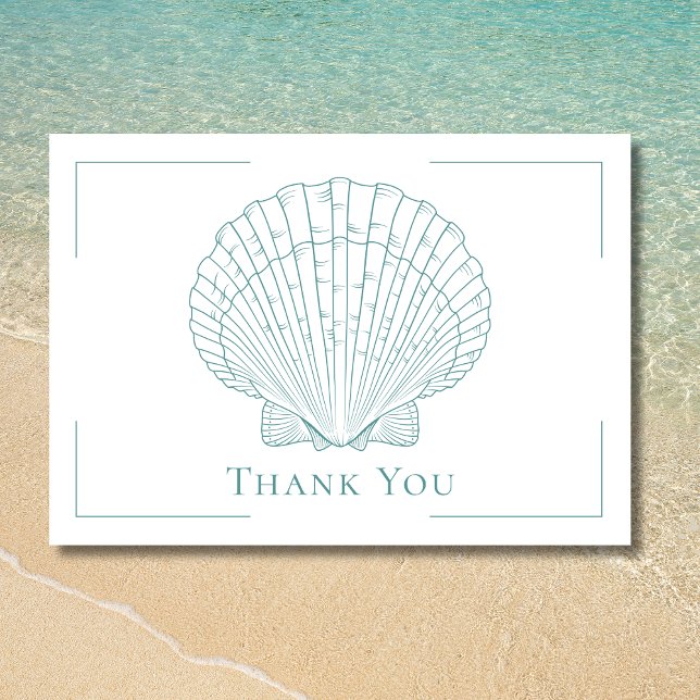 Minimal typografi Aqua & Vit snäckbröllop Tack Kort (Minimal Typography Aqua & White Seashell Wedding Thank You Card)