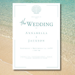 Minimal typografi Aqua & White Snäcka Bröllop Inbjudningar