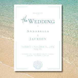 Minimal typografi Aqua & White Snäcka Bröllop Inbjudningar