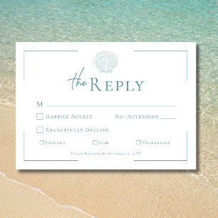 Minimal typografi Aqua & White Snäcka Bröllop OSA Kort