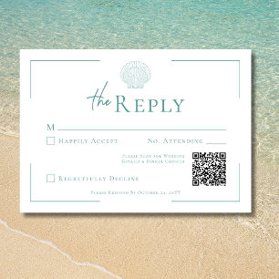 Minimal typografi Aqua & White Snäcka Bröllop OSA Kort