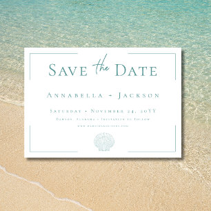 Minimal typografi Aqua & White Snäcka Bröllop Spara Datumet