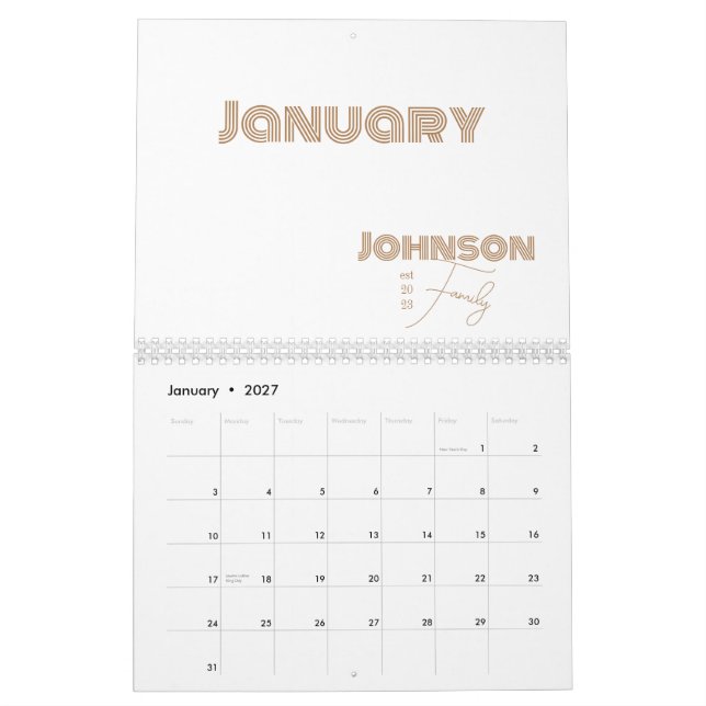 Minimal typografi-familj Namn Kalender (Jan 2027)
