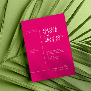 Minimal typografi Hot Pink bröllopsinbjudan Inbjudningar
