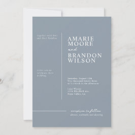 Minimal typografi - inbjudan till Dusty Blue Weddi