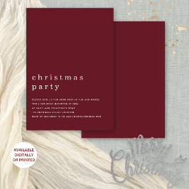 Minimal typografi Jul Party Burgundy Inbjudningar