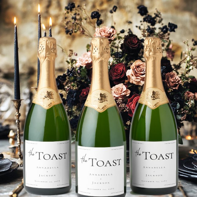 Minimal typografi, svart och vit Bröllop (Minimal Typography Black & White Wedding Wine Label)