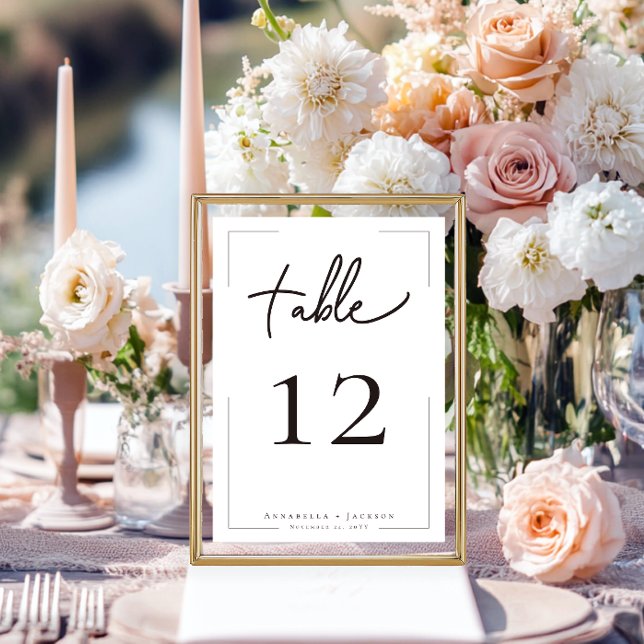 Minimal typografi, svart och vit Bröllop Bordsnummer (Minimal Typography Black & White Wedding Table Number)