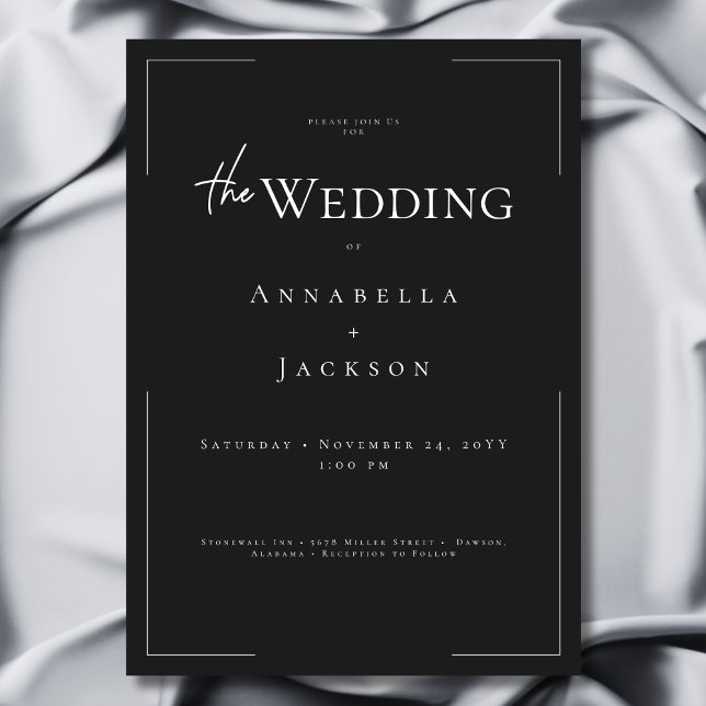 Minimal typografi, svart och vit Bröllop Inbjudningar (Minimal Typography Black & White Wedding Invitation)