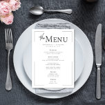 Minimal typografi, svart och vit Bröllop Meny<br><div class="desc">Slimmad, sofistikerad och smidigt elegant - detta moderna bröllop-menykort är perfekt för paret som inte har någon tidsmässig utformning med contemporary-vrid. Med skarp svart text i träkol på en ren vit bakgrund ramas layouten av ett tunt öppet gräns som lägger till bara högernas detaljer. Parets första namn går i centrum,...</div>