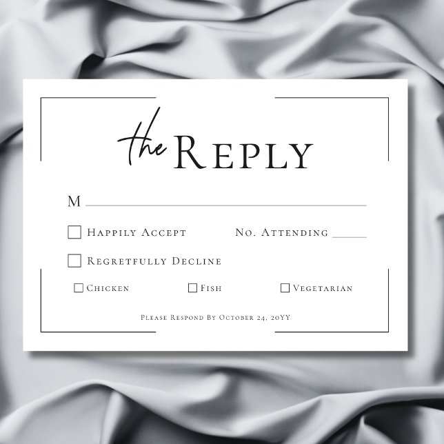 Minimal typografi, svart och vit Bröllop OSA Kort (Minimal Typography Black & White Dinner Wedding RSVP Card)