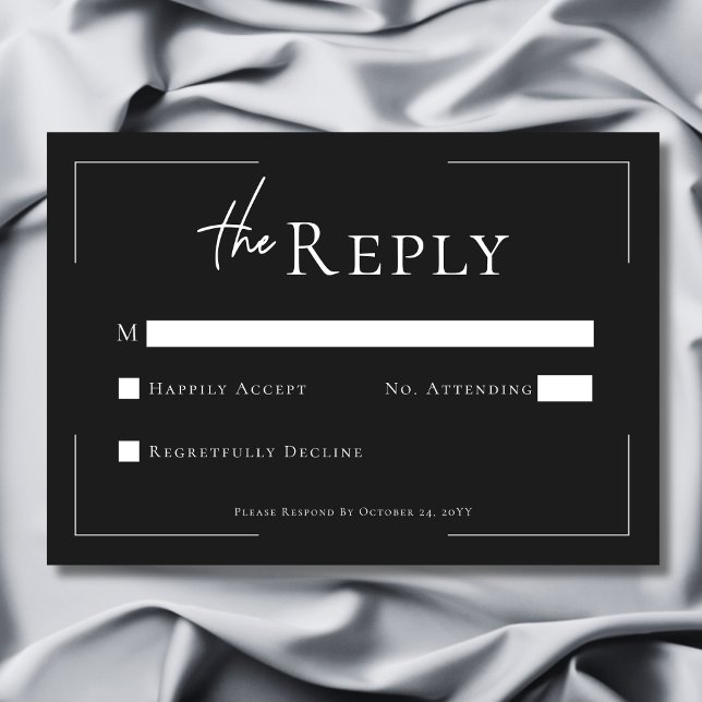 Minimal typografi, svart och vit Bröllop OSA Kort (Minimal Typography Black & White Wedding RSVP Card)