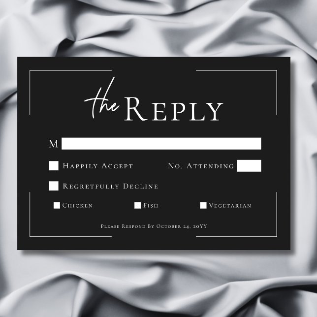 Minimal typografi, svart och vit Bröllop OSA Kort (Minimal Typography Black & White Dinner Wedding RSVP Card)