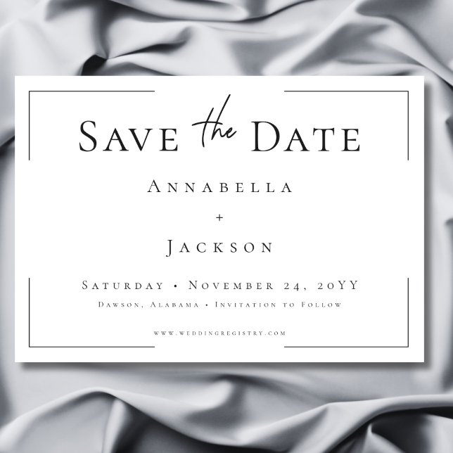 Minimal typografi, svart och vit Bröllop Spara Datumet (Minimal Typography Black & White Wedding Save The Date)