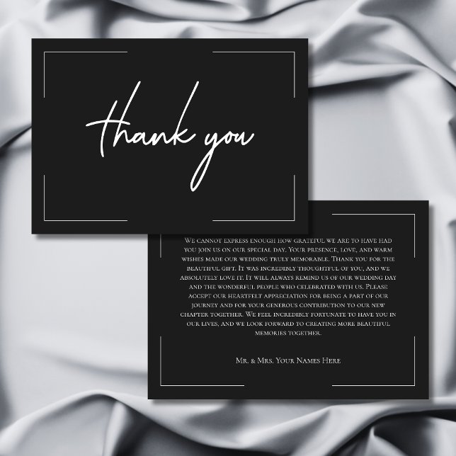 Minimal typografi, svart och vit Bröllop Tack Kort (Minimal Typography Black & White Photo Wedding Thank You Card)