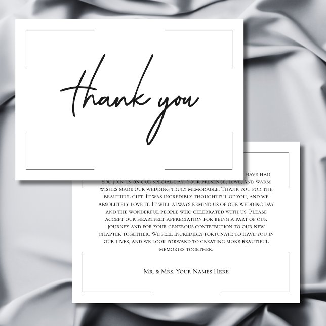 Minimal typografi, svart och vit Bröllop Tack Kort (Minimal Typography Black & White Wedding Thank You Card)