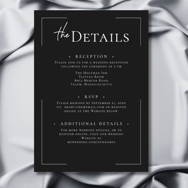 Minimal typografi, svart och vit Bröllop Tilläggskort (Minimal Typography Black & White Wedding Details Enclosure Card)