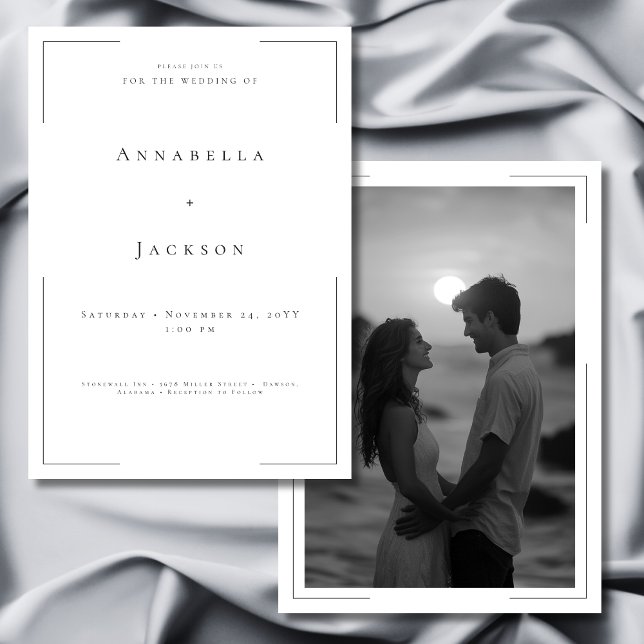 Minimal typografi, svart och vitt foto Bröllop Inbjudningar (Minimal Typography Black & White Photo Wedding Invitation)