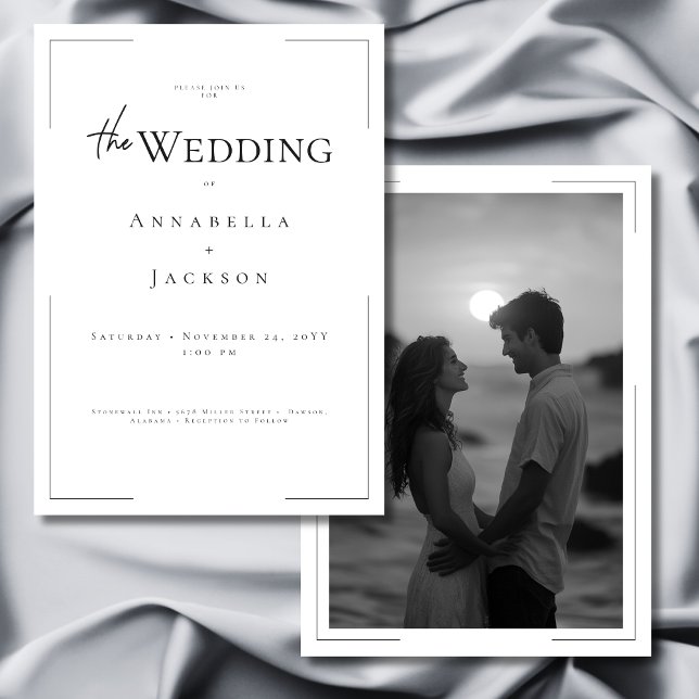 Minimal typografi, svart och vitt foto Bröllop Inbjudningar (Minimal Typography Black & White Photo Wedding Invitation)