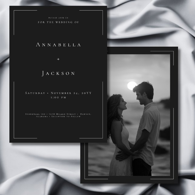 Minimal typografi, svart och vitt foto Bröllop Inbjudningar (Minimal Typography Black & White Photo Wedding Invitation)
