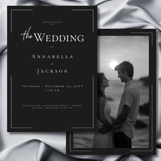 Minimal typografi, svart och vitt foto Bröllop Inbjudningar (Minimal Typography Black & White Photo Wedding Invitation)