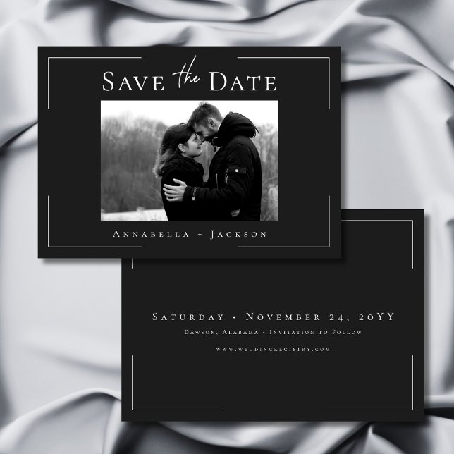 Minimal typografi, svart och vitt foto Bröllop Spara Datumet (Minimal Typography Black & White Photo Wedding Save The Date)