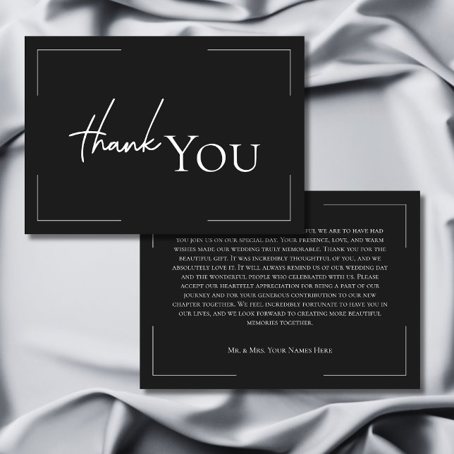 Minimal typografi, svart och vitt foto Bröllop Tack Kort (Minimal Typography Black & White Photo Wedding Thank You Card)