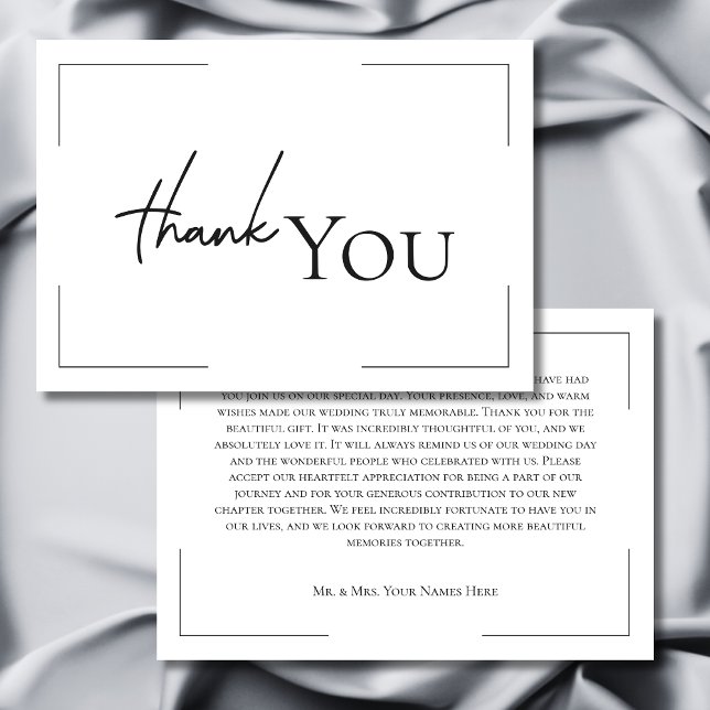 Minimal typografi, svart och vitt foto Bröllop Tack Kort (Minimal Typography Black & White Wedding Thank You Card)