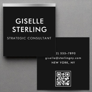 Minimal typografi Svarta Silver-lyxkoden QR Fyrkantigt Visitkort