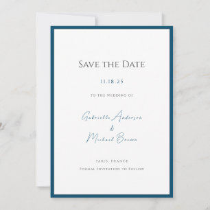 Minimal typografi Tidlös Elegant Teal Bröllop Spara Datumet