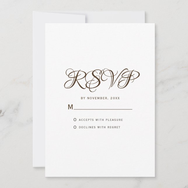 Minimal typografi vit bröllops-RSVP-kort (Framsida)