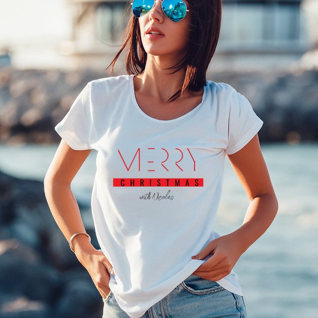 Minimal Typography Merry Christmas  T Shirt (Skapare uppladdad)