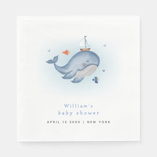 Minimal under Se Whale Nautica Baby Shower Pappersservett (Framsidan)
