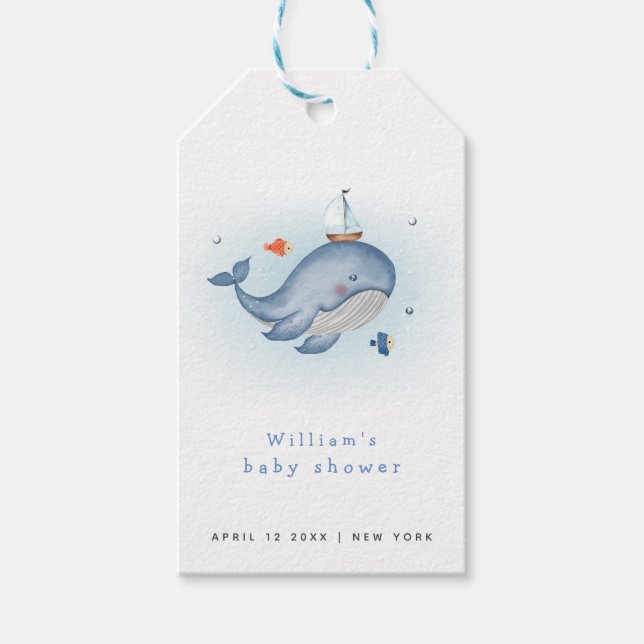 Minimal under Se Whale Nautica Baby Shower Presentetikett (Framsidan)