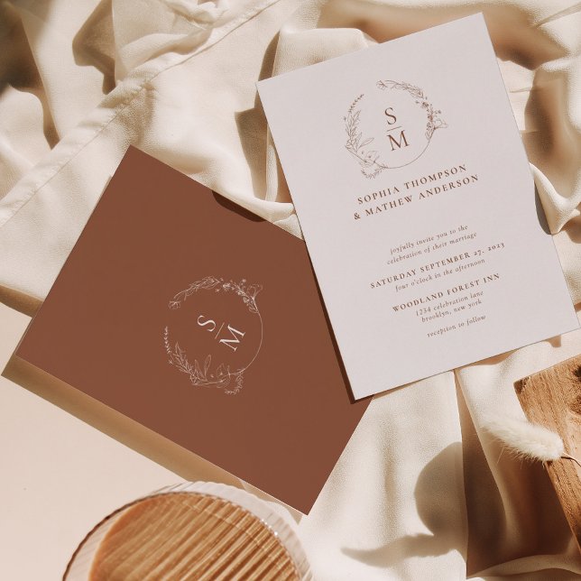 Minimal utandningsdos av Terracotta Blommigt Bröll Inbjudningar (Skapare uppladdad)