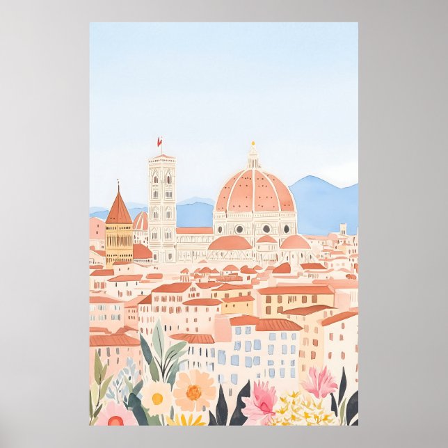 Minimal utskrift av Duomo Italien Florence Art Poster (Framsidan)