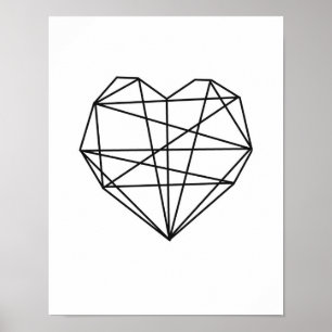 Minimal väggdecennium svart vitt i hjärtat Geometr Poster