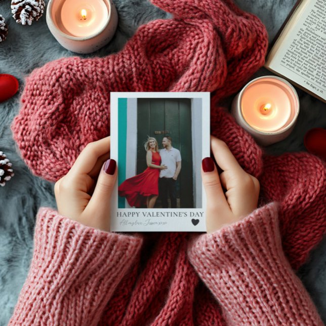 Minimal Valantinis Day Black & White & Photo Julkort (Skapare uppladdad)