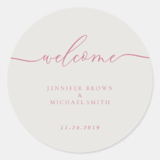 Minimal Välkomst Enkel Signatur Rosa Runt Klistermärke