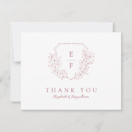 Minimal Vapensköld för Blommar av körsbärsmonogram Tack Kort