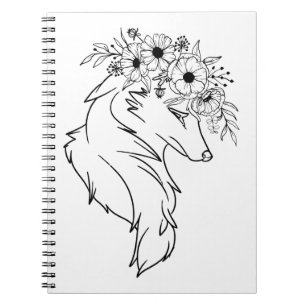 Minimal varg Line Teckning med blommor Anteckningsbok