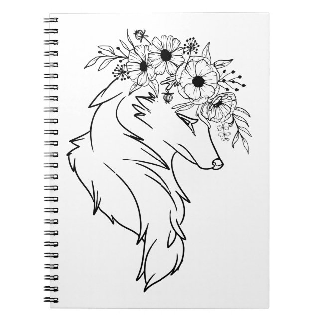 Minimal varg Line Teckning med blommor Anteckningsbok (Framsidan)